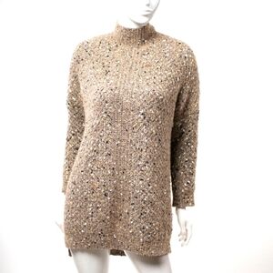 LAN YA YI turtleneck Bedazzled mixed media cable knit glitter sweater‎ dress